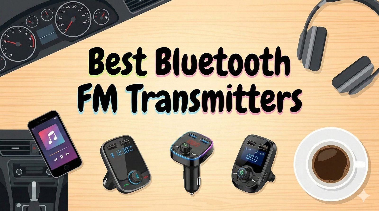 Modern Bluetooth FM Transmitter plugged into a car dashboard