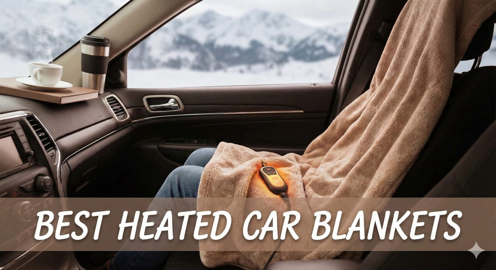 Cozy heated travel blanket inside a car during winter