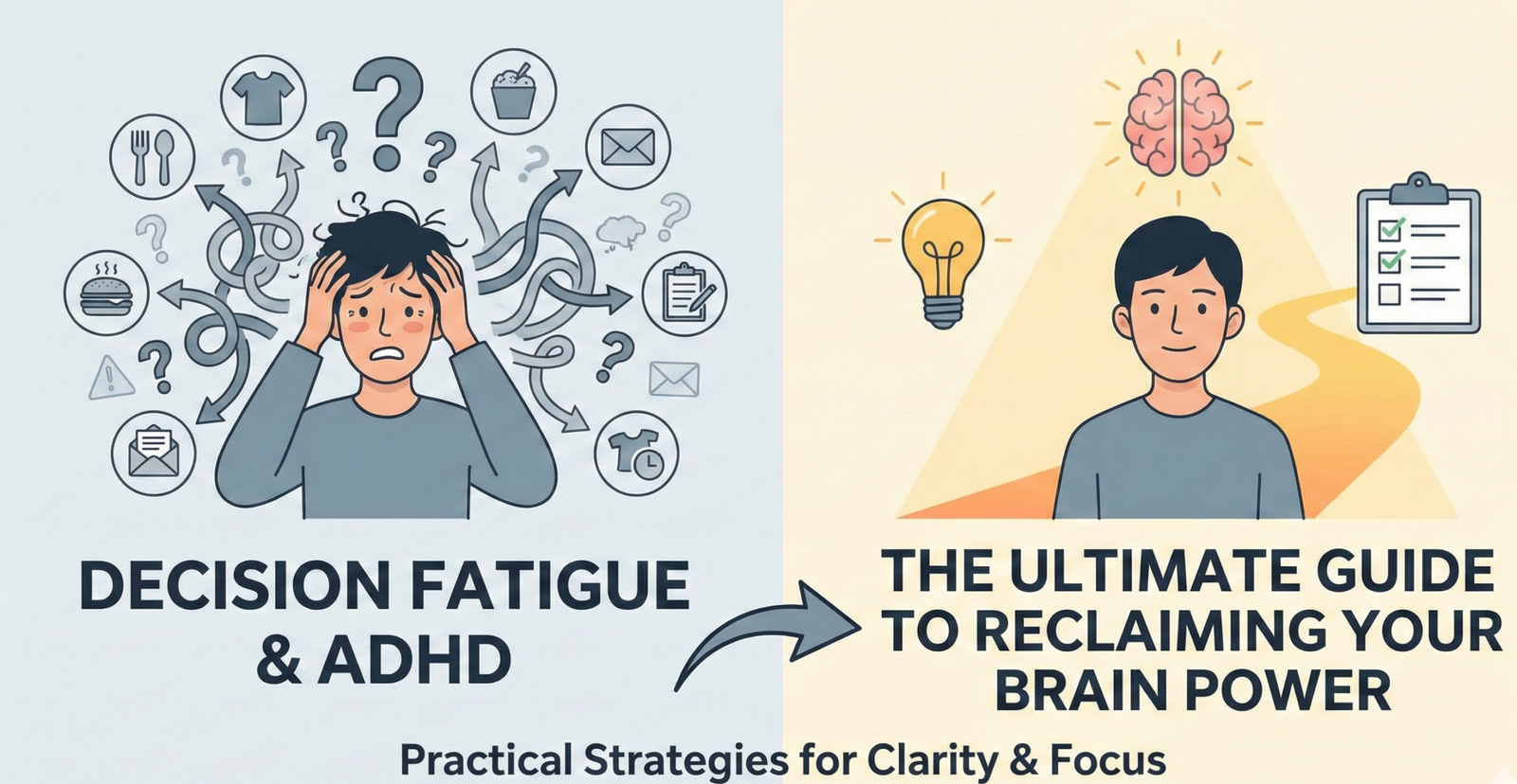 Person overwhelmed by sticky notes and choices portraying decision fatigue