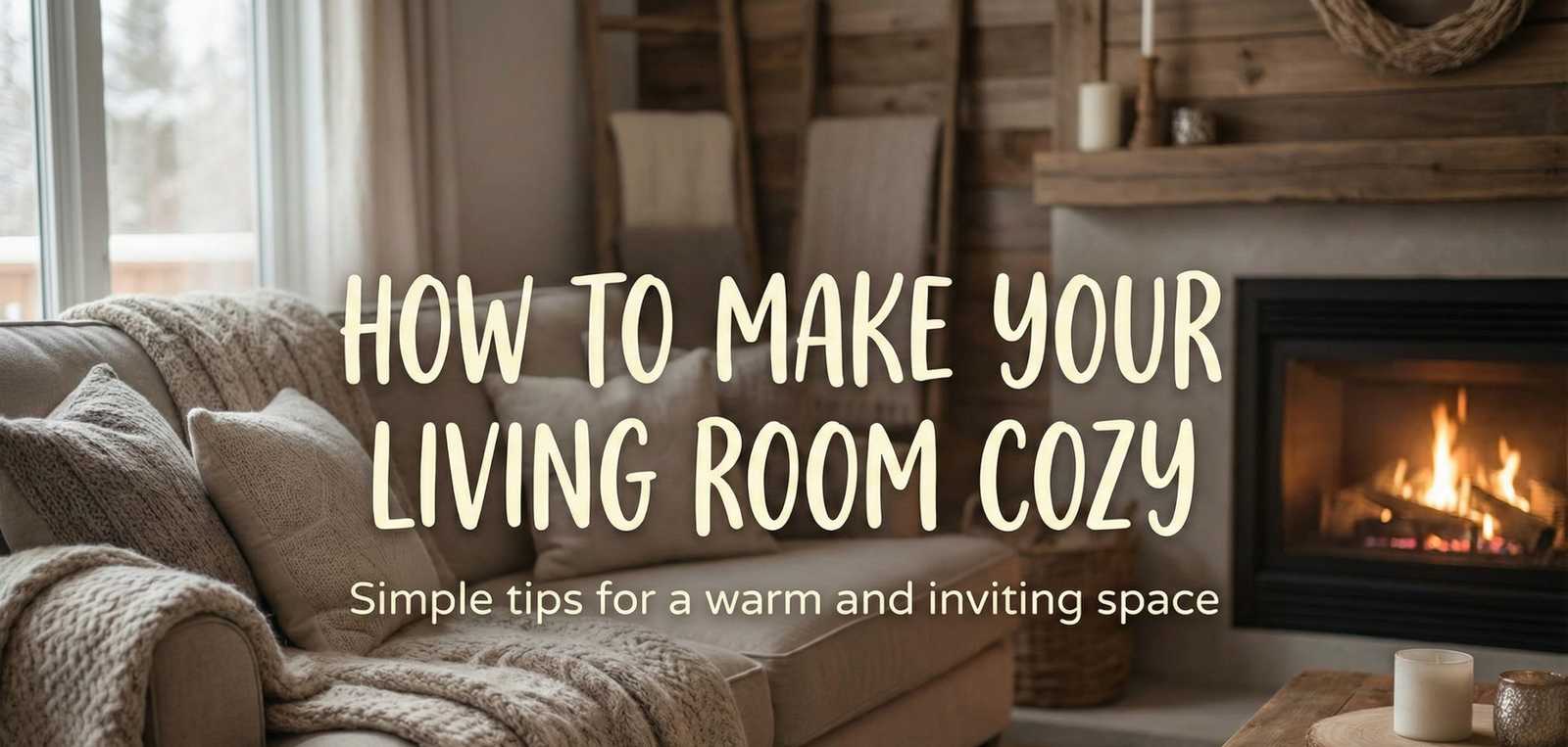 A perfectly cozy living room with warm lighting, soft throws, and comfortable seating