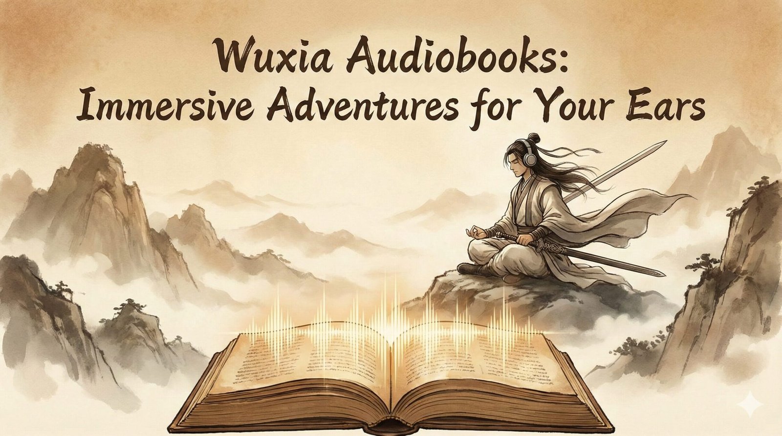 Ancient Chinese sword hilt and scroll representing Wuxia audiobooks